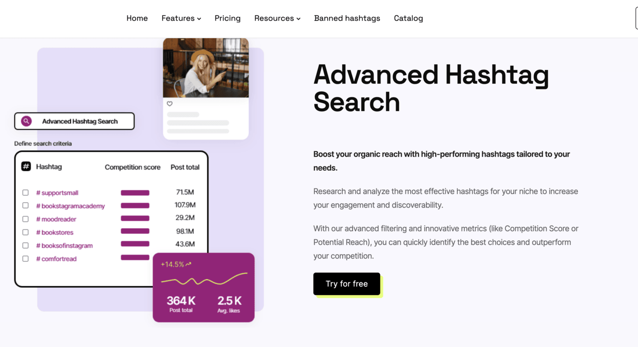 Screenshot of Display Purpose's hashtag research tool.